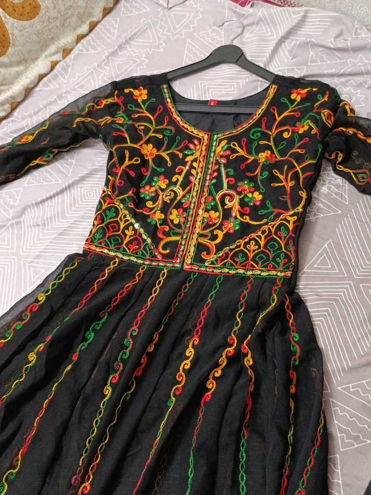 Embroidered Black Ethnic Gown