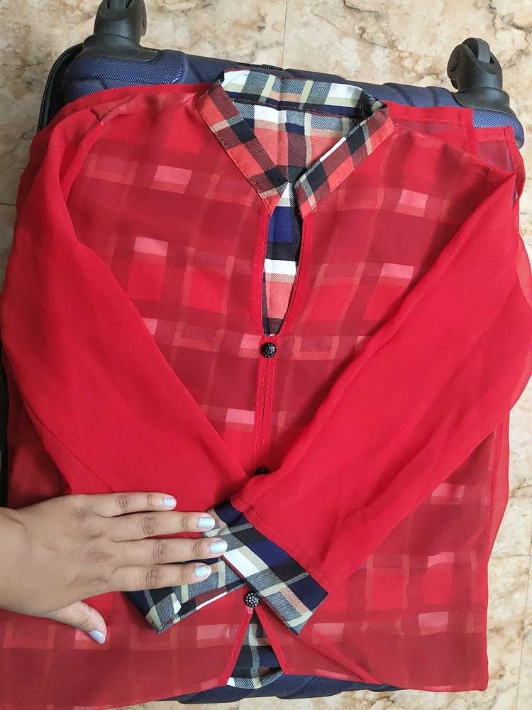 Beautiful Red Collar Kurti 🎀