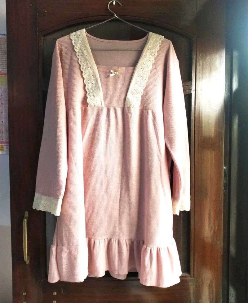 URBANIC Pink Dress with Lace Trim