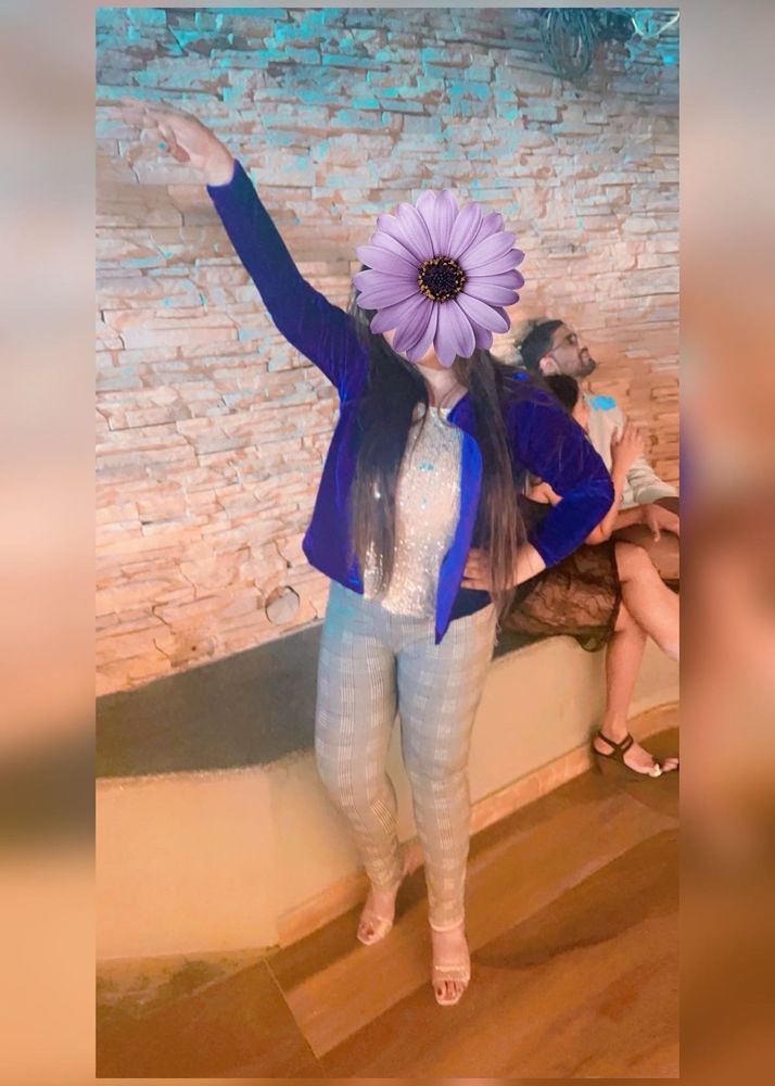 Stylish Blue Velvet Coat Shrug