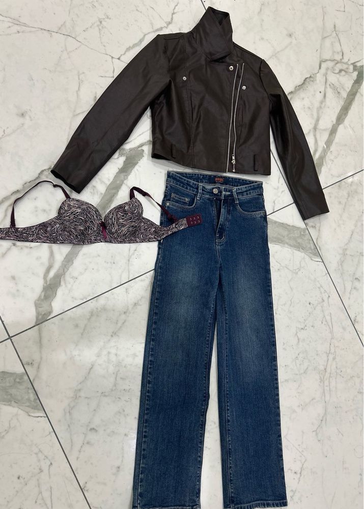 New Leather Jacket With Jeans, Bra