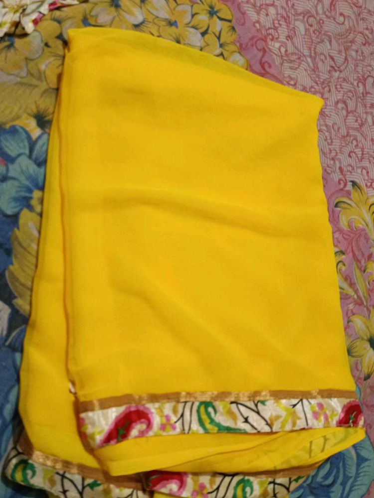 Yellow Saree With Satin Blouse