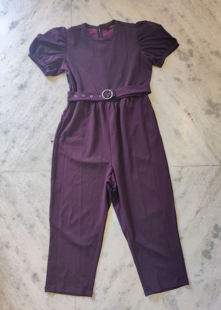DressBerry Brand Burgundy Solid Basic Jumpsuit with Belt