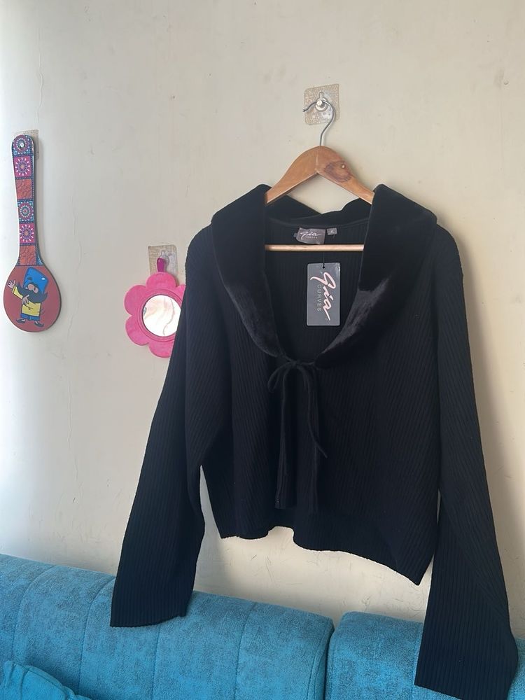 Gia Black Tie-Front Sweater