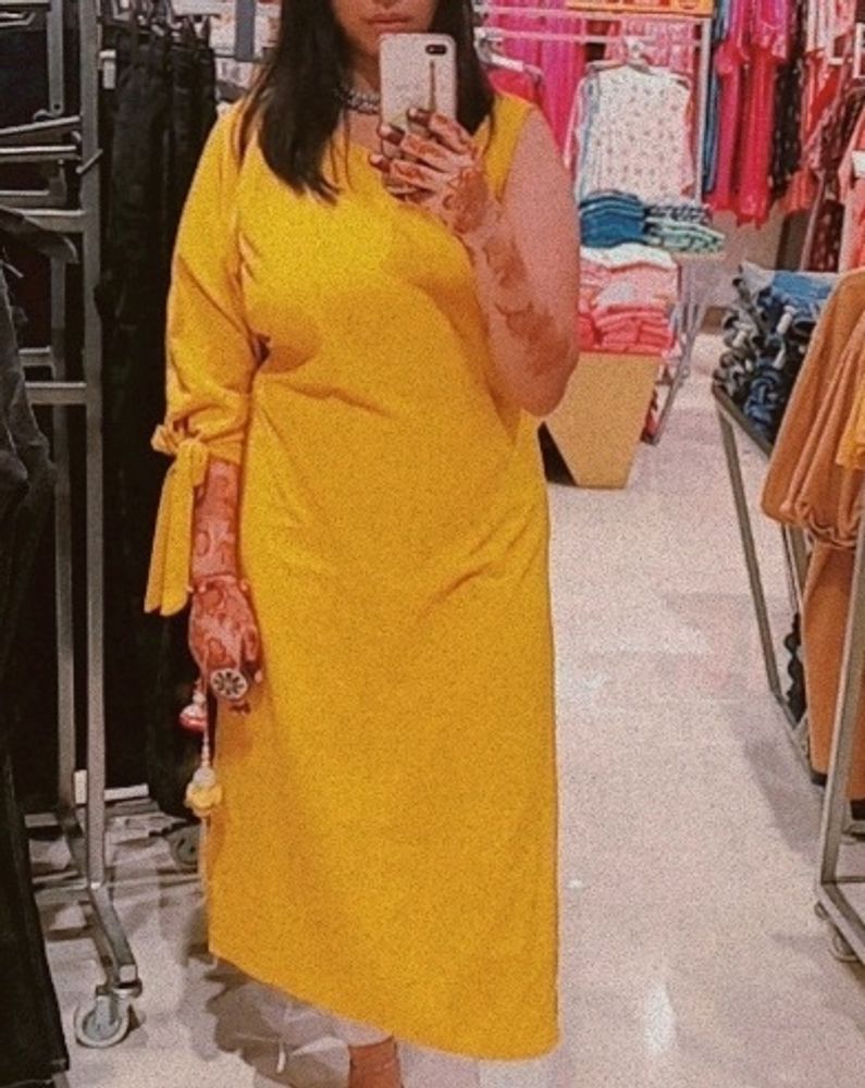 Ethnic Beautiful Yellow Mustard Kurta With Tie Up