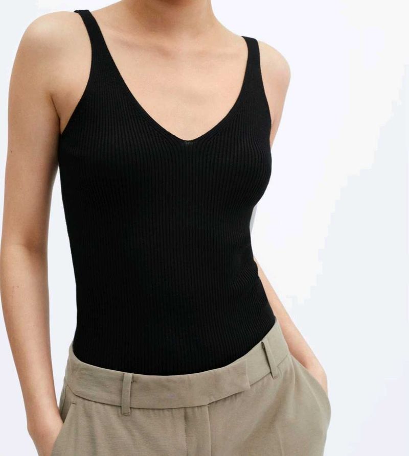 Mango V neck Black Knitted Tank Top