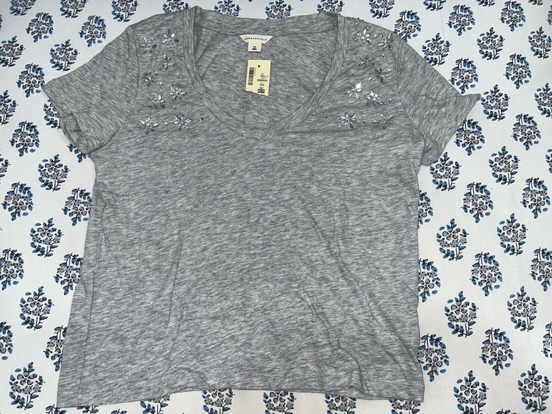 Gray Embellished Tee
