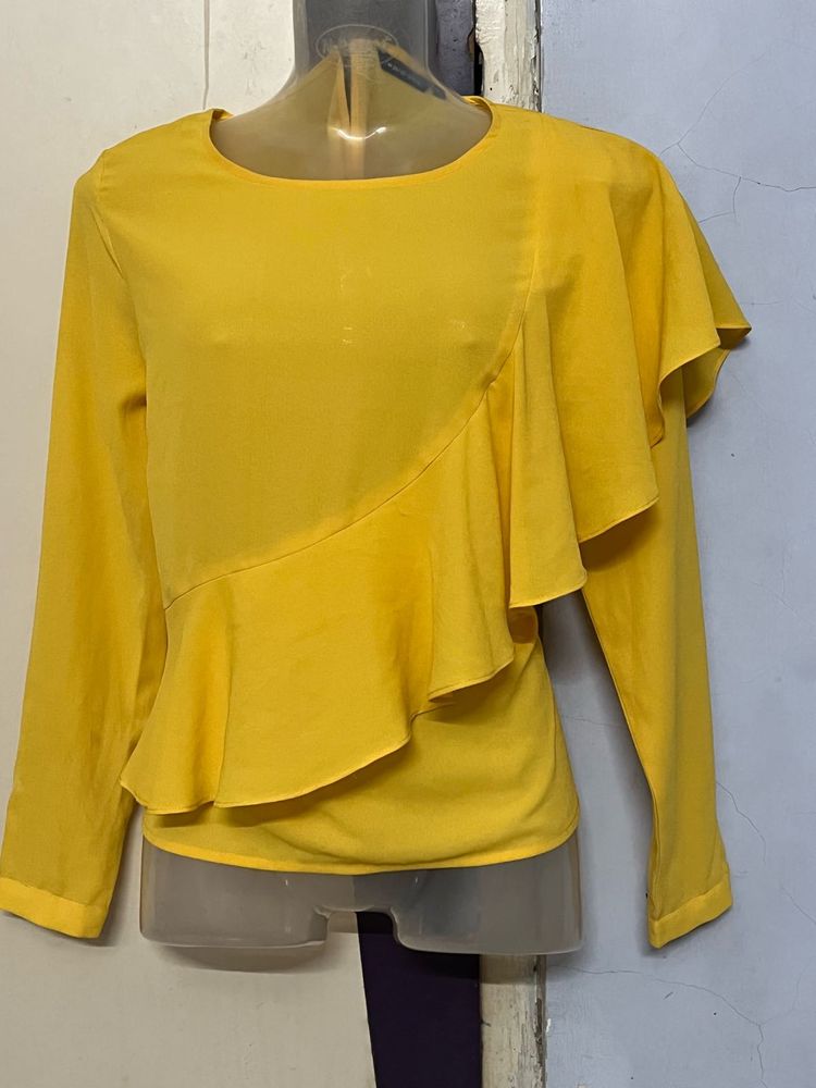 Wardrobe Branded Yellow Ruffle Detail Top