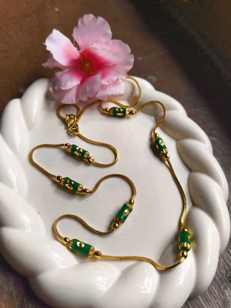 Daily Wear Gold Chain with Green Jade Beads