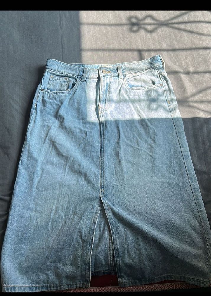 Denim Midi Skirt with Slit