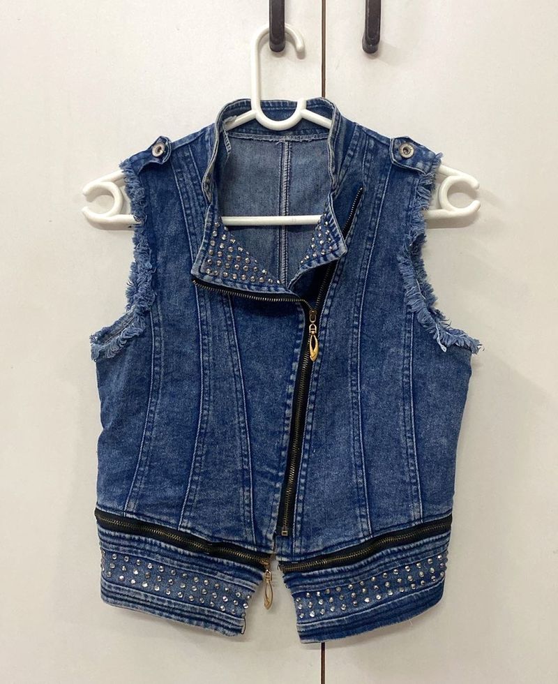 Studded Denim Zipper