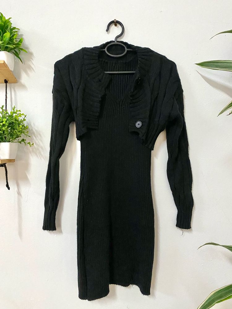 black bodycon dress with bolero