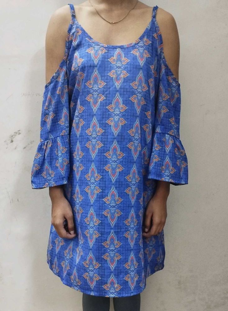 Blue Cold Shoulder Dress
