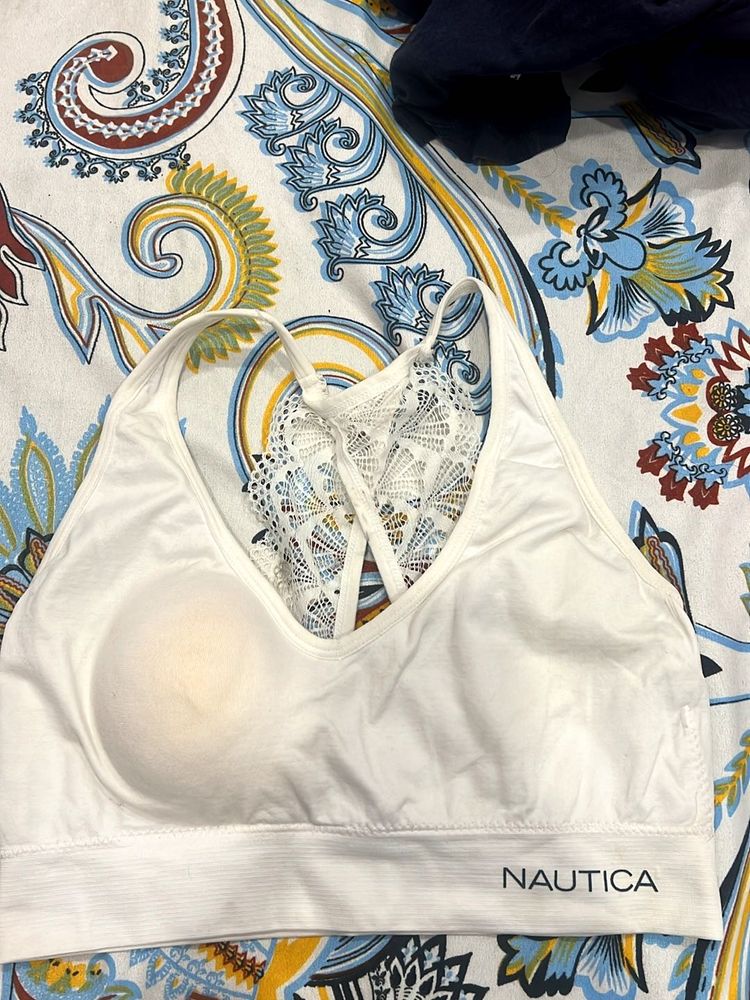 Nautica White Lace-Back Sports Bra - Size M