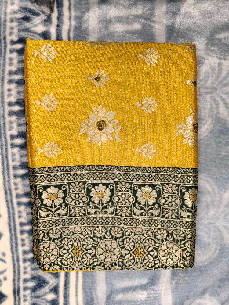 Beautiful Yellow Banarasi Saree