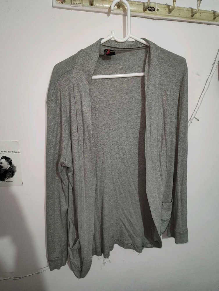 Gray Open Front Cardigan