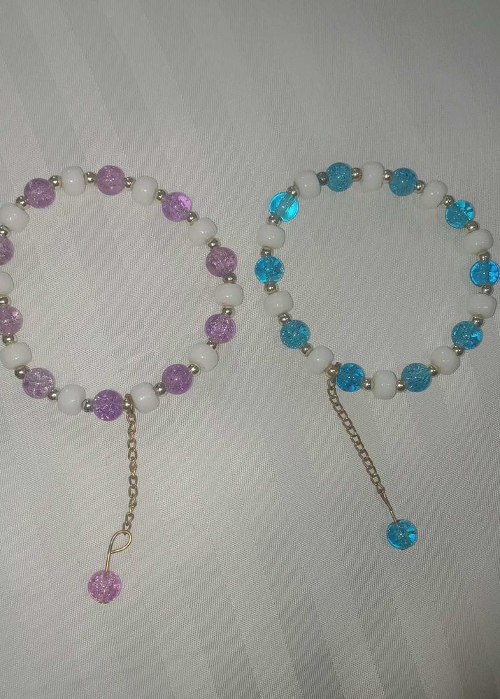 Duo Blue And Purple Crackle Beads Bracelet