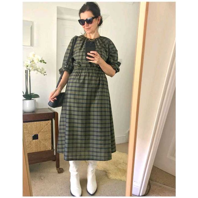 H&amp;M Khaki Check Tartan Cut Out Back Dress