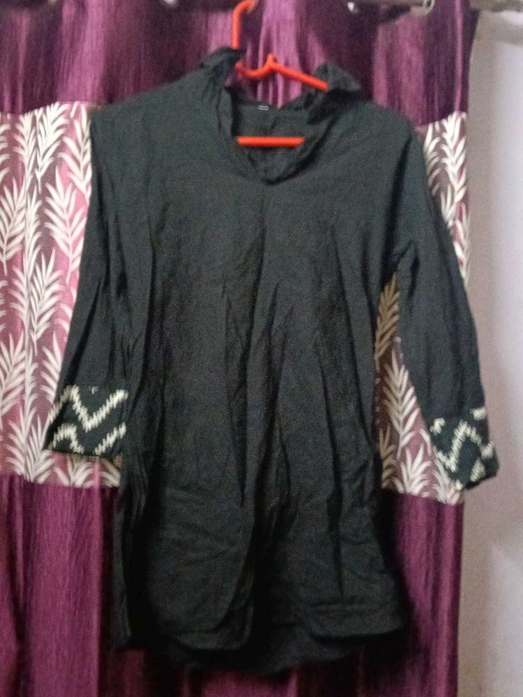 Black Tunic Top with Aztec Cuff Detail