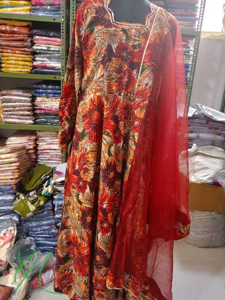 Floral Print Anarkali Suit with Dupatta