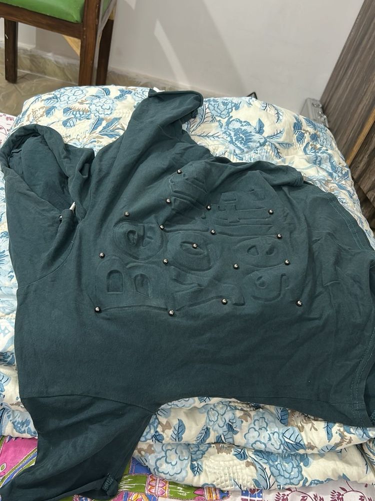 Green Embellished Hoodie