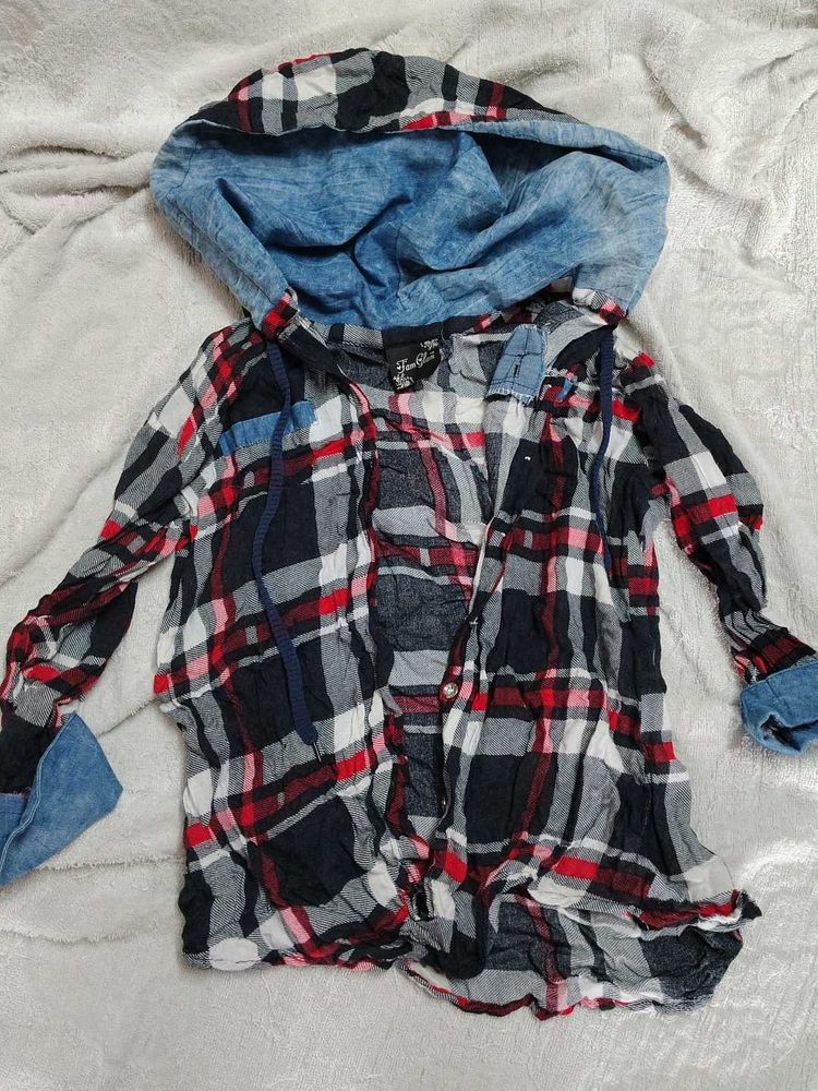 Plaid Flannel Hooded Shirt