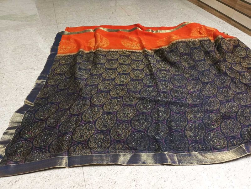 Elegant Orange &amp; Blue Saree
