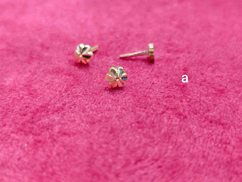 Pure Gold Flower Stud Earrings And Nose Ring