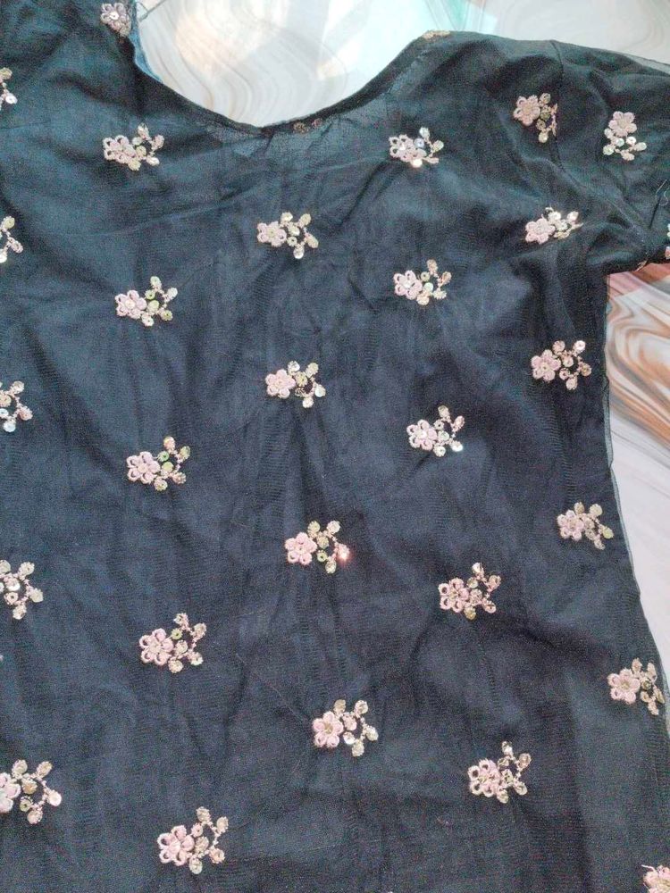 Black And Golden  Net Kurta