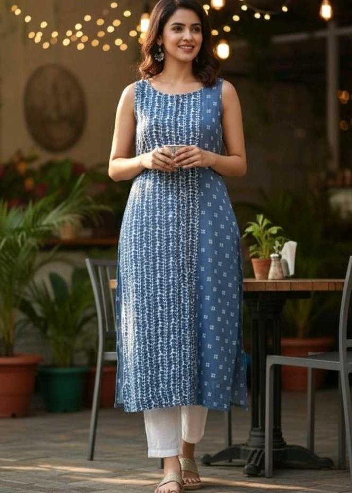 Indigo Ikkat Printed Sleeveless Kurta