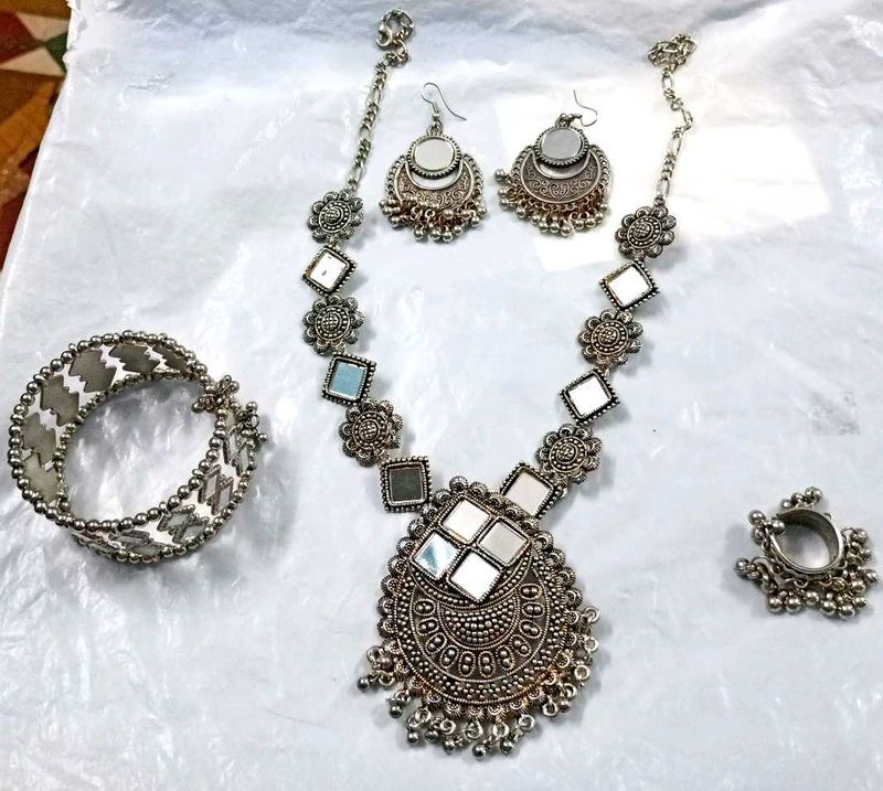 Silver Mirror Jewellery Set ,Ring , Bracelet