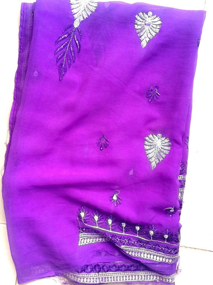 Purple Embroidered Saree