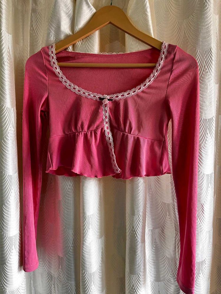 Lulu&amp;Sky Scoop Neck Lace Crop Top