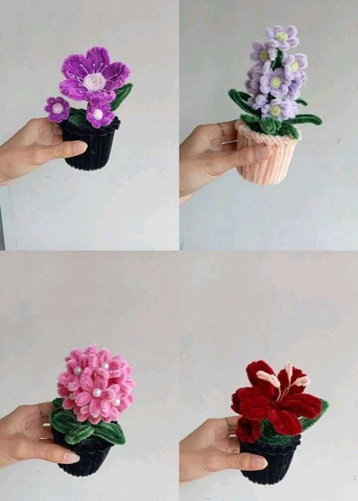 Handcrafted Potted Pipe Cleaner Flowers