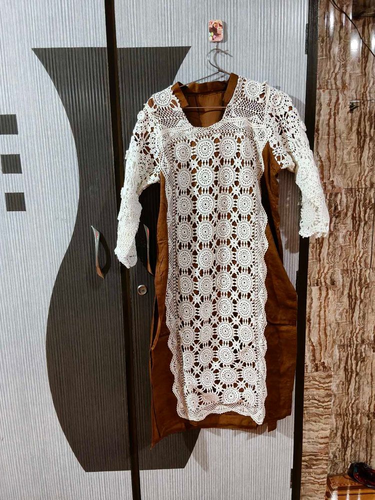 Elegant Brown &amp; White Kurta