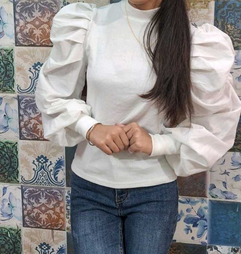 White Puff Sleeve Top