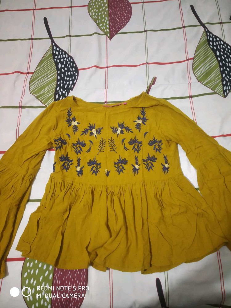 Mustard Embroidered Peplum Top