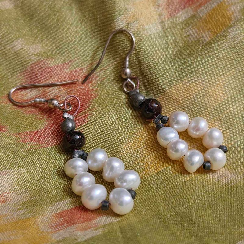 Pearl &amp; garnet Drop Earrings