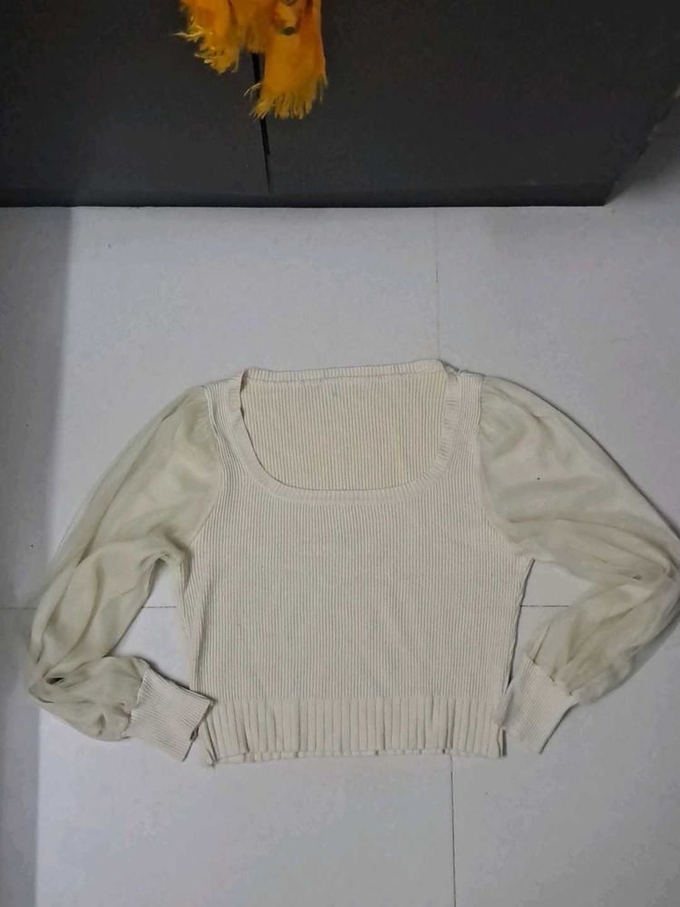 Sheer Sleeve Knit Top