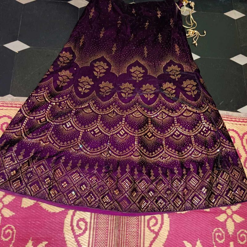 Purple Velvet Stone Work Lehnga