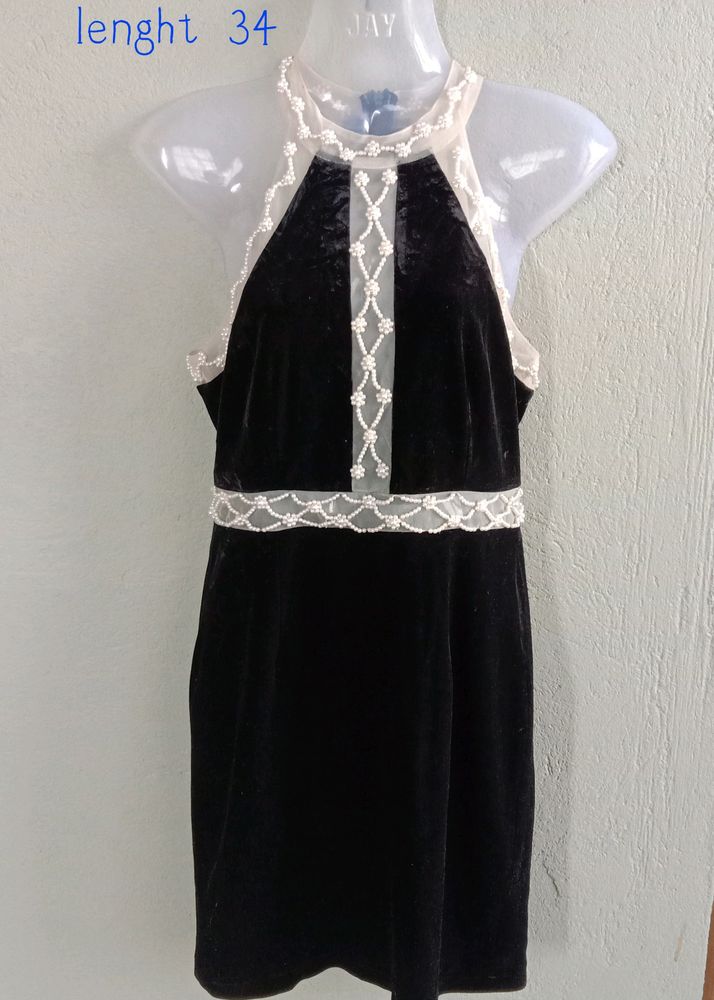 Gorgeous Black Velvet With Pearl Dress