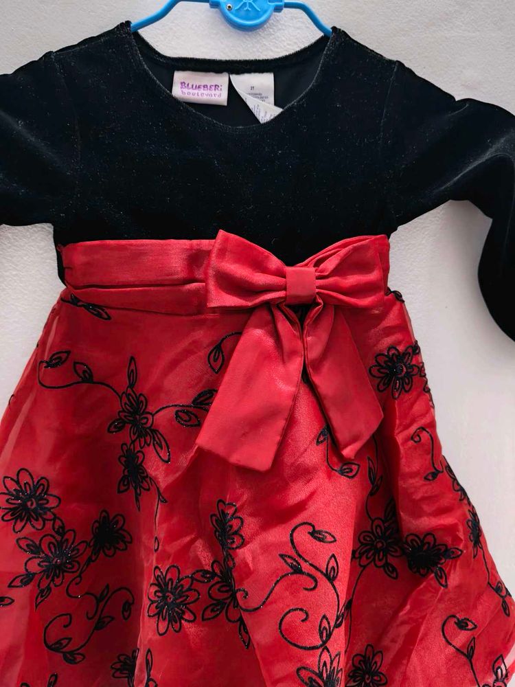 Festive Black &amp; Red Flower Dress (2yrs)