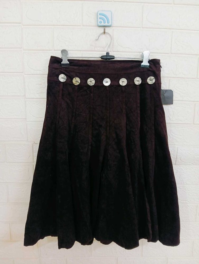 Brown Buttoned A-Line Skirt