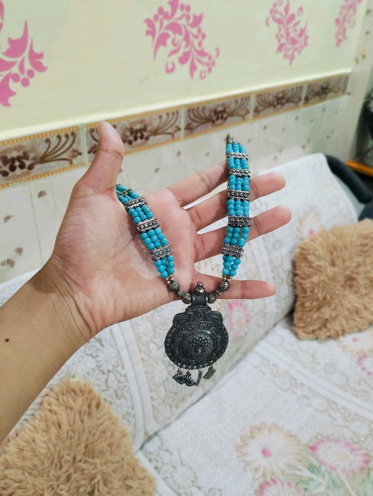 Blue Oxidised Necklace
