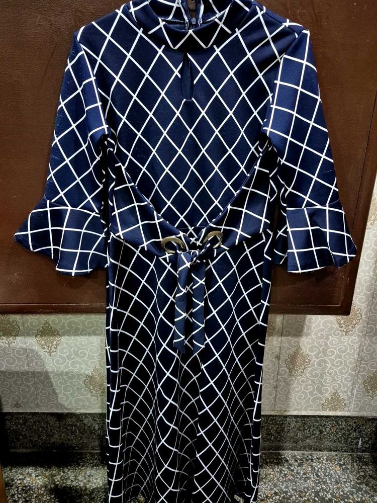 Navy &amp; White Patterned Dress