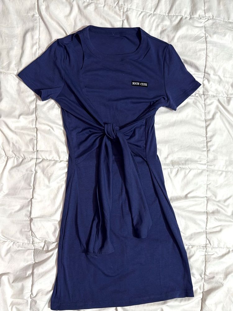 Navy Tie-Front T-Shirt Dress