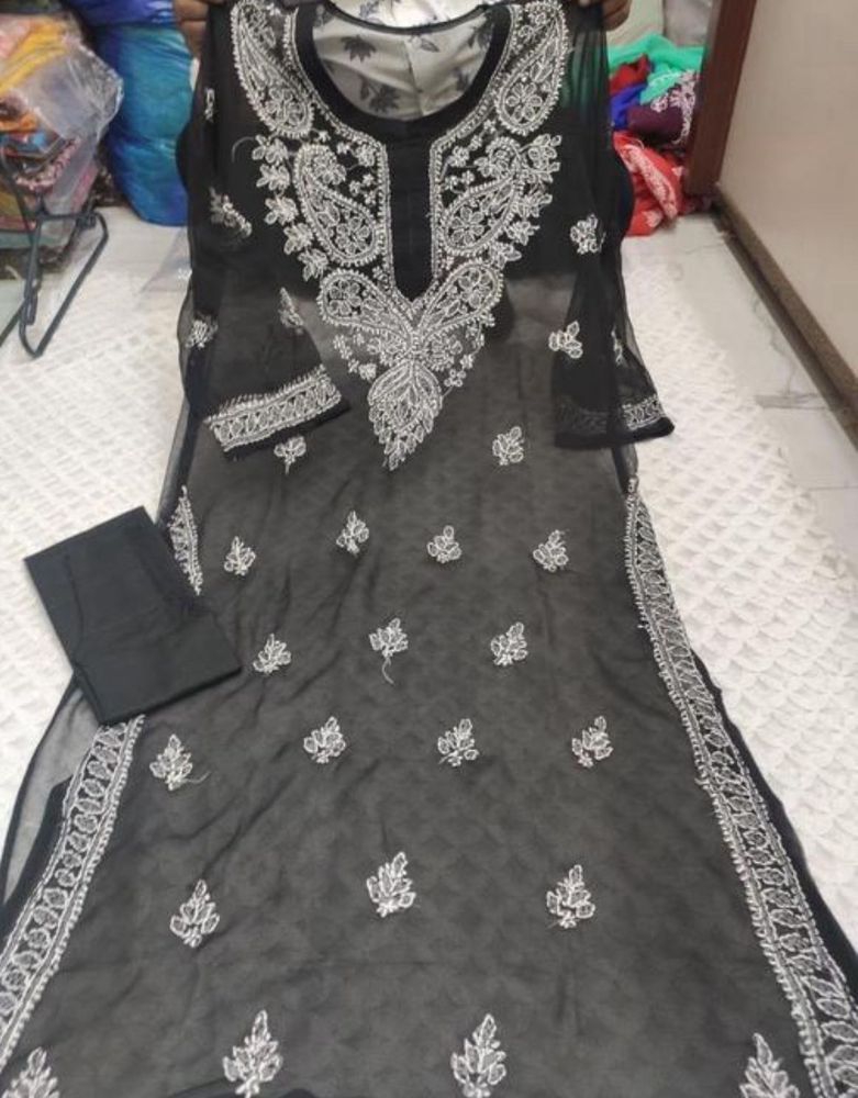 Elegant Black Embroidered Kurta Set