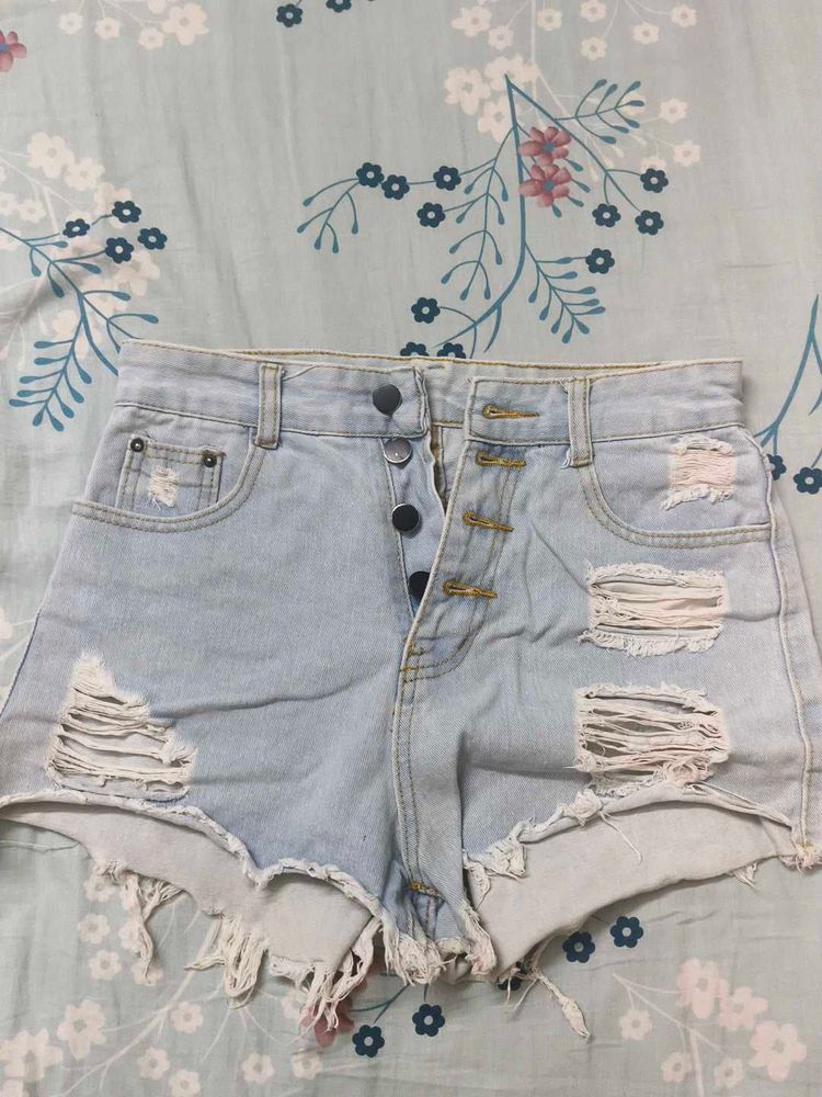 Ripped Denim Shorts