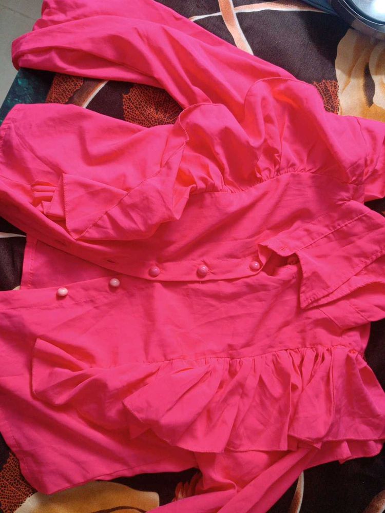 Hot Pink Ruffle Blouse