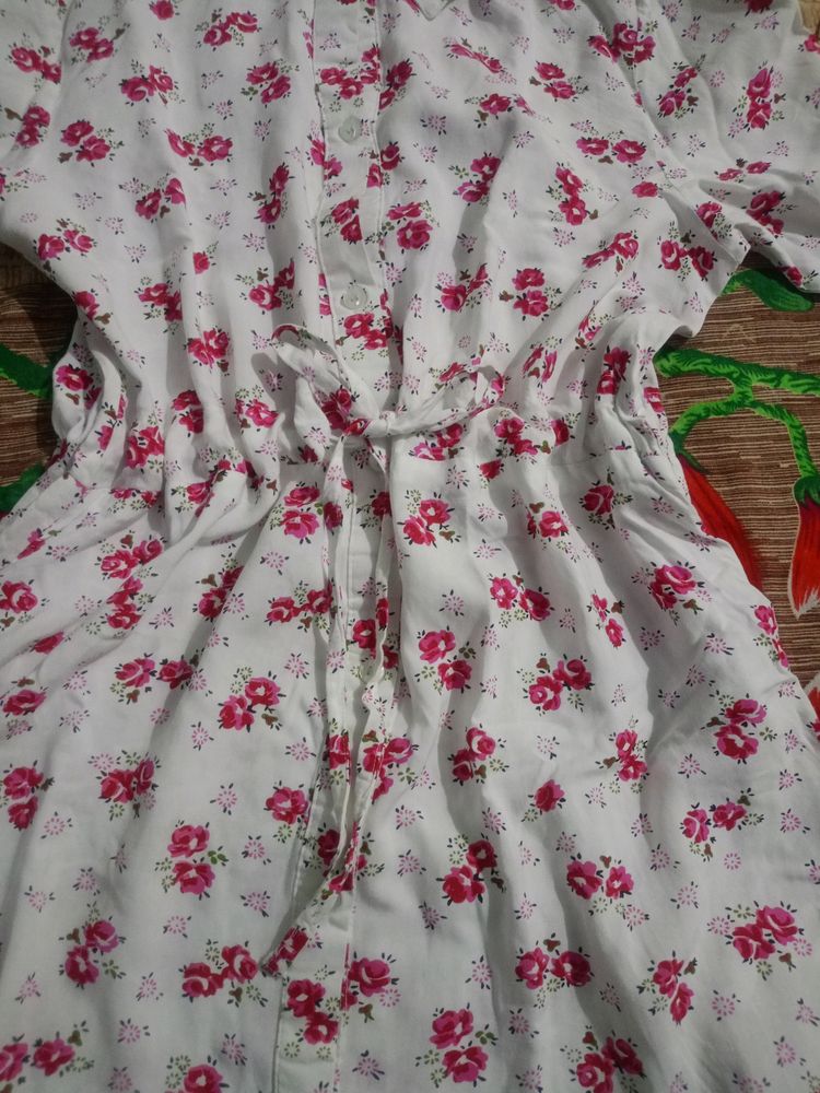 Floral Print White Dress